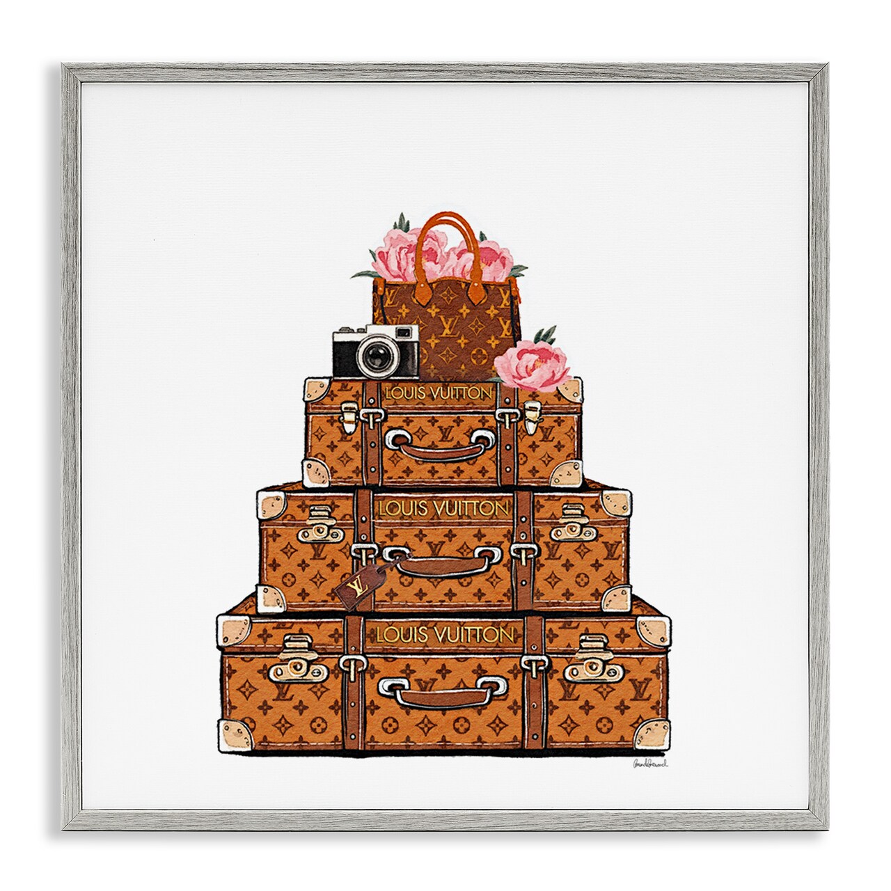 Stupell Industries Stacked Luggage with Floral Handbag Framed Giclee, design by Amanda Greenwood